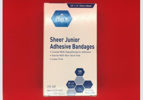 Sheer Junior Adhesive Bandages 3/8in x 1.5in Box of 100